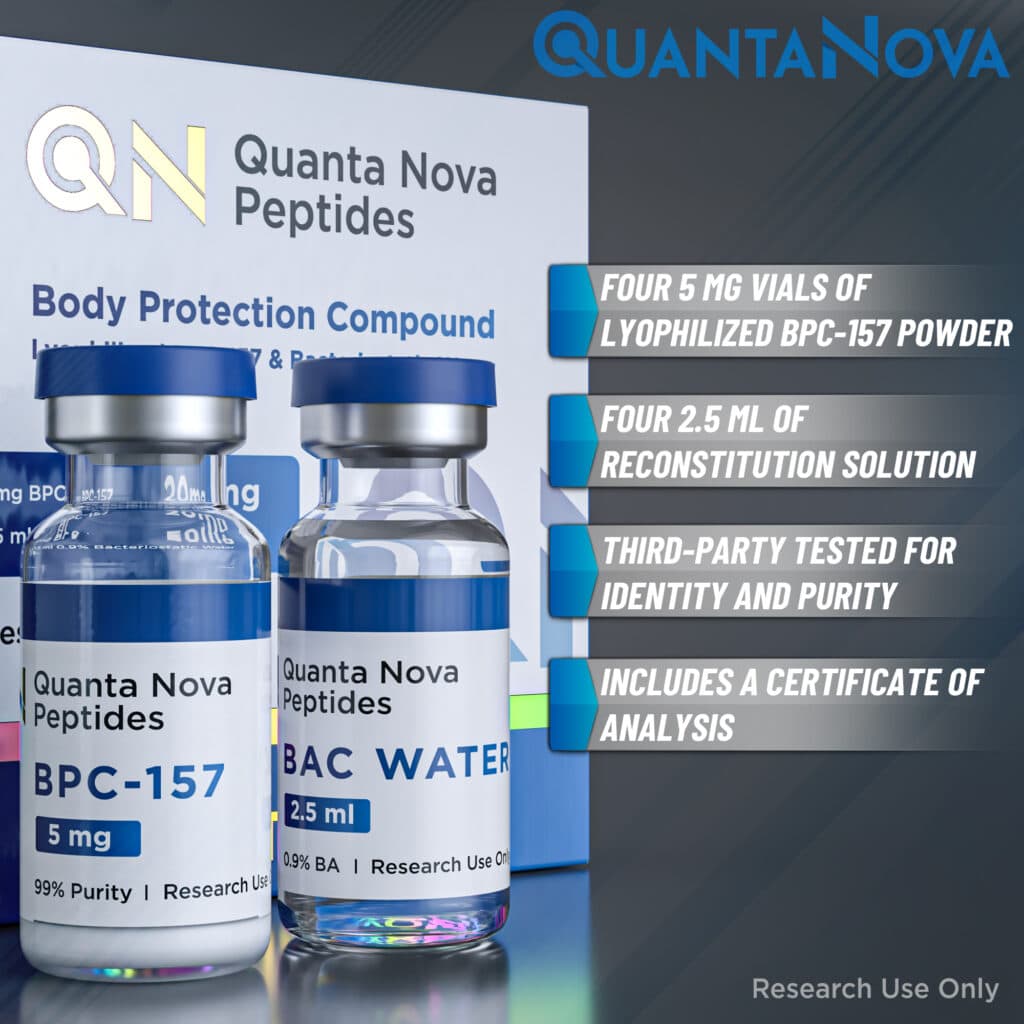 BPC-157 4x5mg lyophilized powder kit with 4 2.5 ml bac water