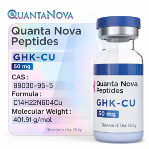 Quanta Nova GHK-Cu lyophilized peptide with blue flip-top vials