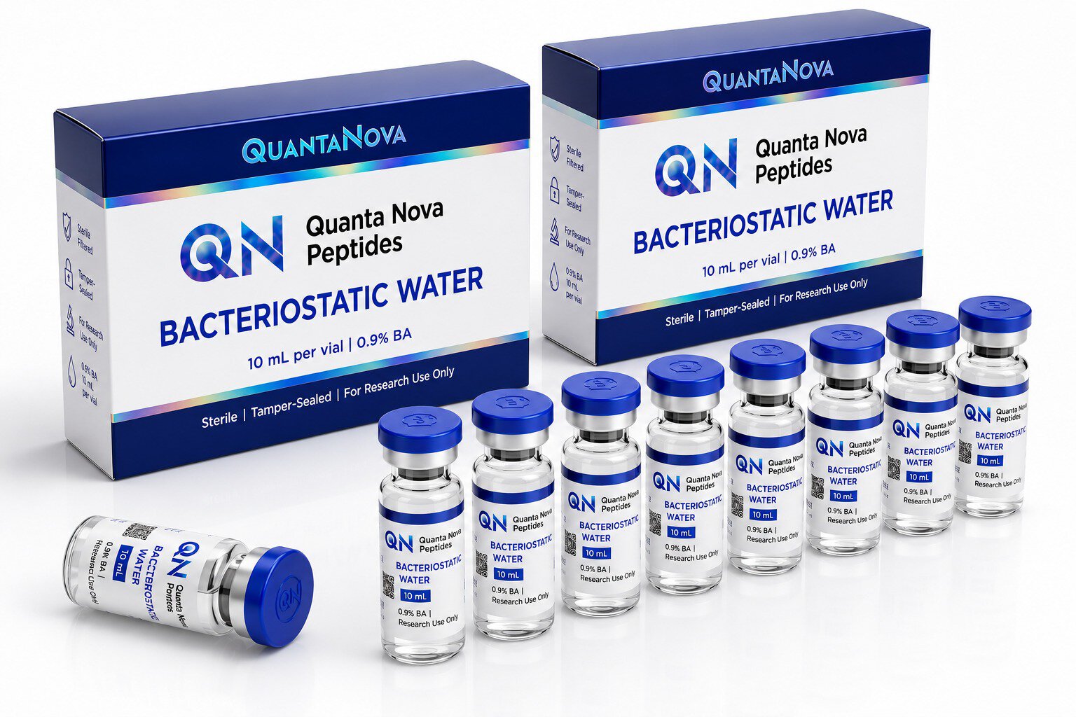 Bacteriostatic Water | 8 x 10 ML | 0.9% Benzyl Alcohol | Micron Filtered | Sterile Glass Vials