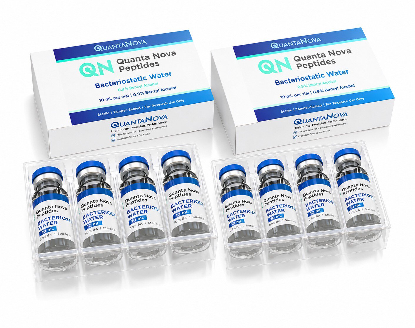 Bacteriostatic Water | 8 x 10 ML | 0.9% Benzyl Alcohol | Micron Filtered | Sterile Glass Vials