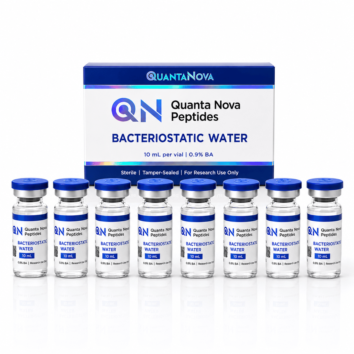 Bacteriostatic Water | 8 x 10 ML | 0.9% Benzyl Alcohol | Micron Filtered | Sterile Glass Vials