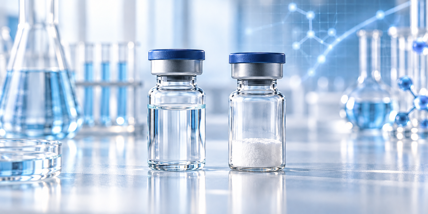 Research peptide and bacteriostatic water vials for the compatibility guide
