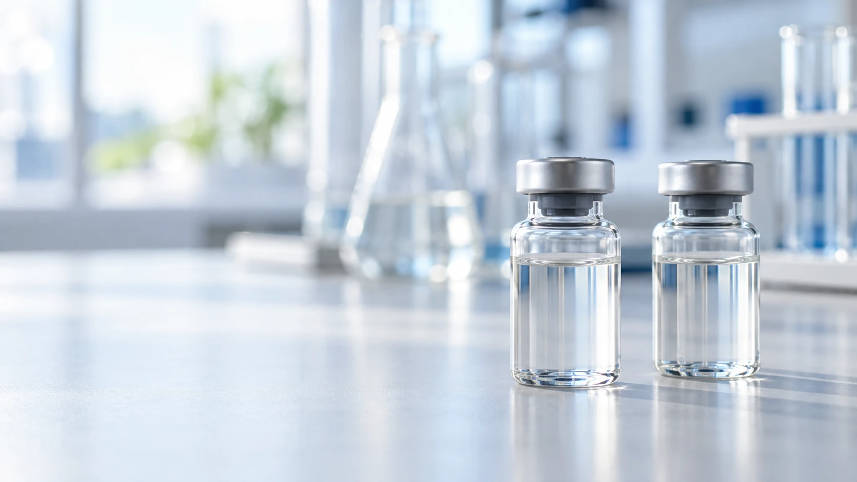 Two laboratory vials for the BAC water shelf-life guide